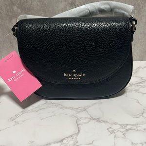 KATE Spade Leila Mini Flap Crossbody Black ~6x8x2 pebbled leather WLR00396 NWT